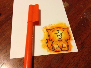 Plain-Cardstock-Cute-Cat-Stamp-Paper-Smooches-Faber-Castell-Connector-Pen-Dark-Orange-Card-Idea